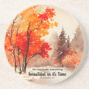 Ecclesiastes 3:11 Bible Verse Fall Watercolor  Coaster