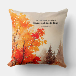 Ecclesiastes 3:11 Bible Verse Fall Watercolor  Cushion