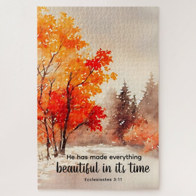 Ecclesiastes 3:11 Bible Verse Fall Watercolor Jigsaw Puzzle (Vertical)