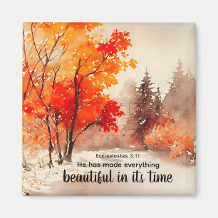 Ecclesiastes 3:11 Bible Verse Fall Watercolor  Magnet