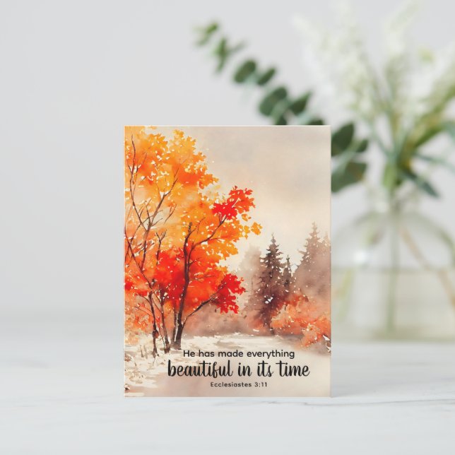Ecclesiastes 3:11 Bible Verse Fall Watercolor  Postcard (Standing Front)