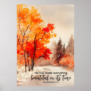 Ecclesiastes 3:11 Bible Verse Fall Watercolor Poster