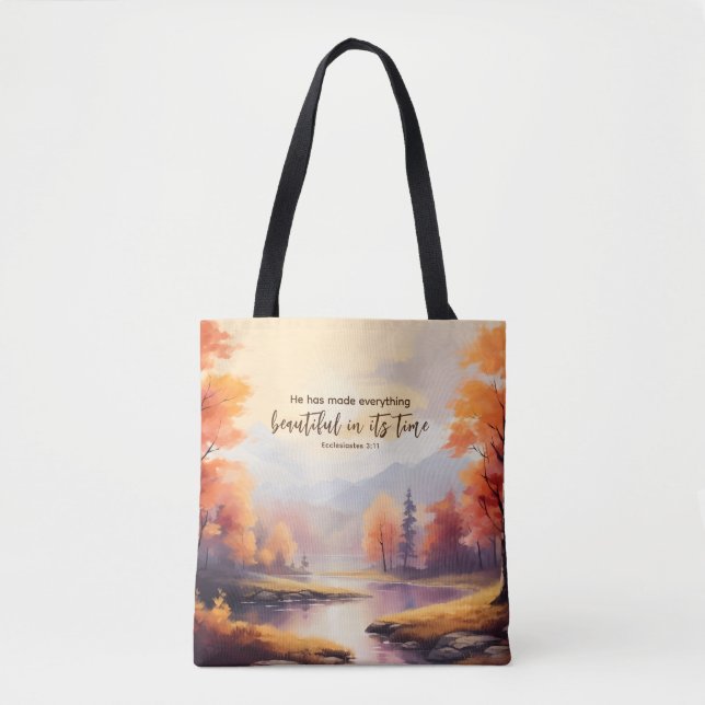 Ecclesiastes 3:11 Bible Verse Fall Watercolor  Tote Bag (Front)
