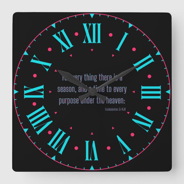 Ecclesiastes 3:1 KJV Bible Verse Roman Numeral Square Wall Clock (Front)