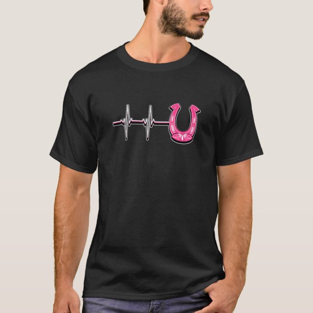 Ecg Heartbeat Graphic Horse Lover Equestrian Rider T-Shirt (Front)