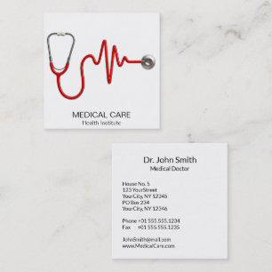 ECG Wave EKG Heartbeat Line Medical Stethoscope Square Business Card
