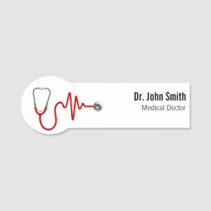 ECG Wave Stethoscope EKG Heartbeat Line Medical Name Tag