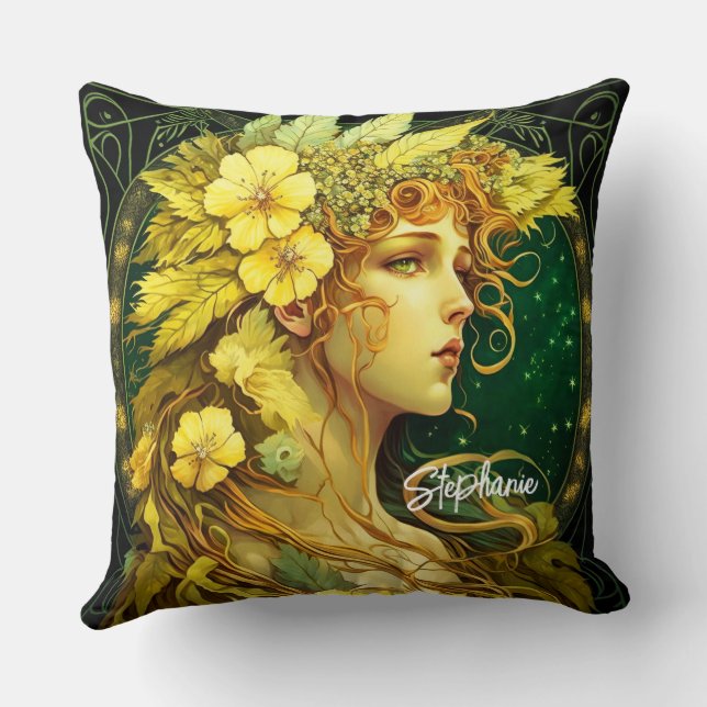 Echanted Yellow Flowers Forest Fairy Fantasy Cushion (Back)