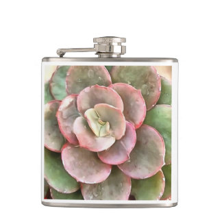 Echeveria Cactus Succulent Acrylic Painting Hip Flask