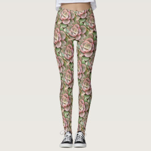 Echeveria Cactus Succulent Acrylic Painting Leggings