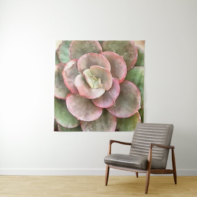 Echeveria Cactus Succulent Acrylic Painting Tapestry (In Situ)