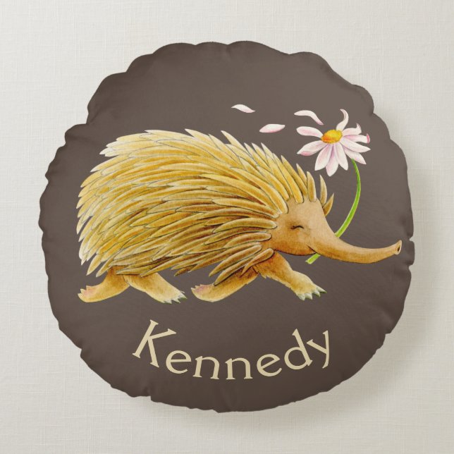 Echidna watercolor whimsical art pillow (Front)