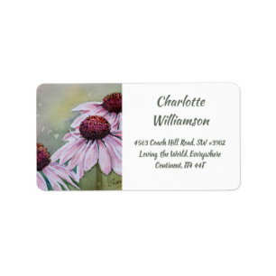 Echinacea Daisy Flowers in Watercolor Address Label