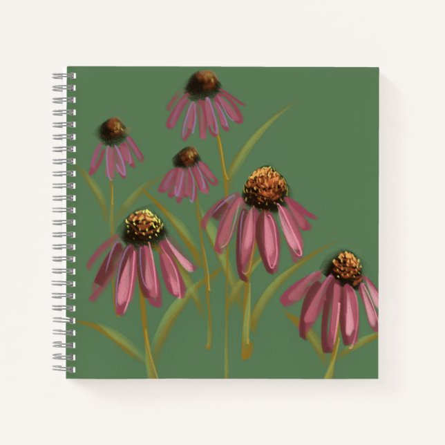 Echinacea Flower Notebook - Muted green and pink (Front)