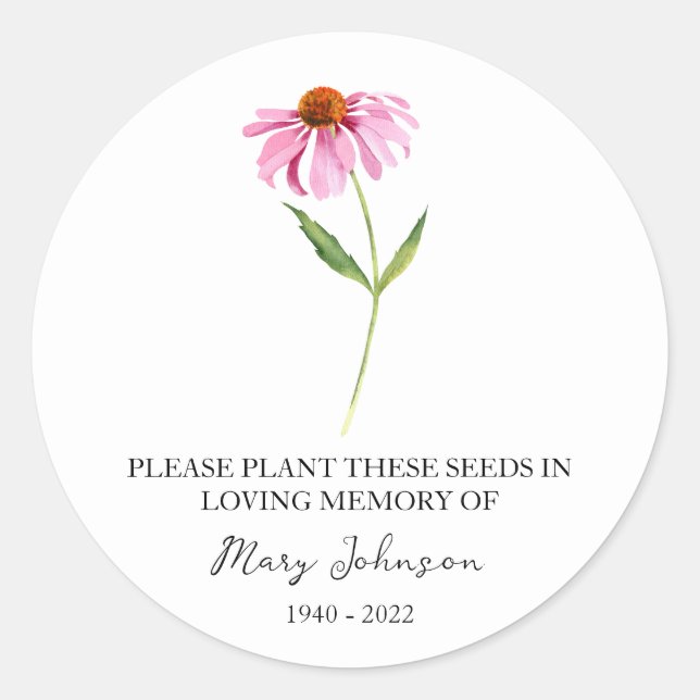Echinacea Memorial Funeral Seed Packet Classic Round Sticker (Front)