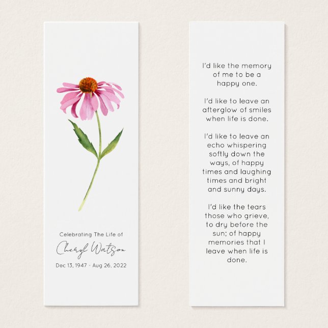 Echinacea | Simple Funeral Memorial Mini Bookmark (Front & Back)