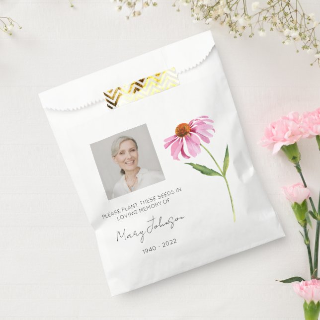 Echinacea | Simple Photo Funeral Seed Favour Bags (Sealed)