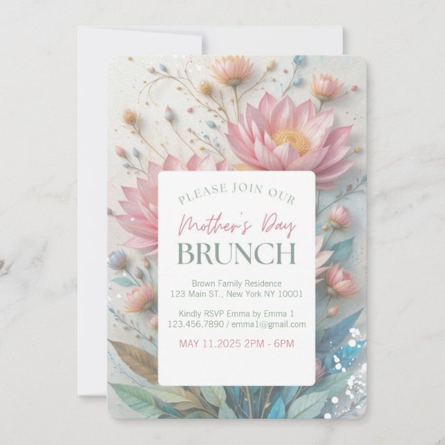 Echinaceas 3D Brunch Mother's Day Invitation (Front)