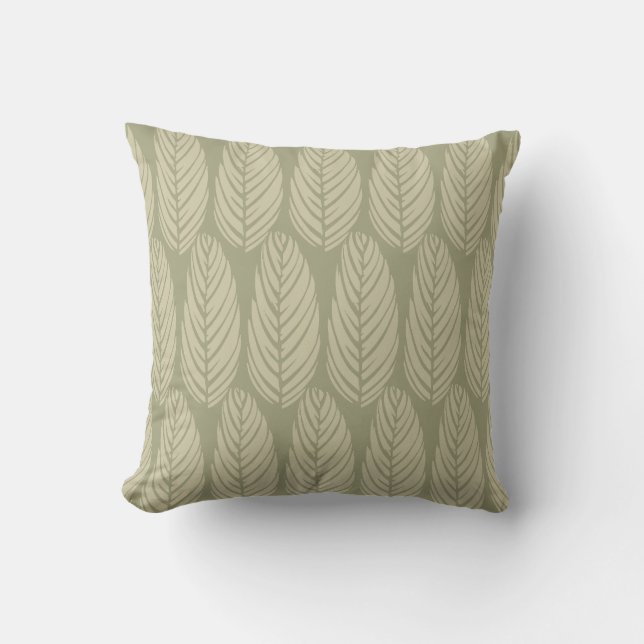 Echo Leaves Sage Green Pale Olive Cushion (Front)