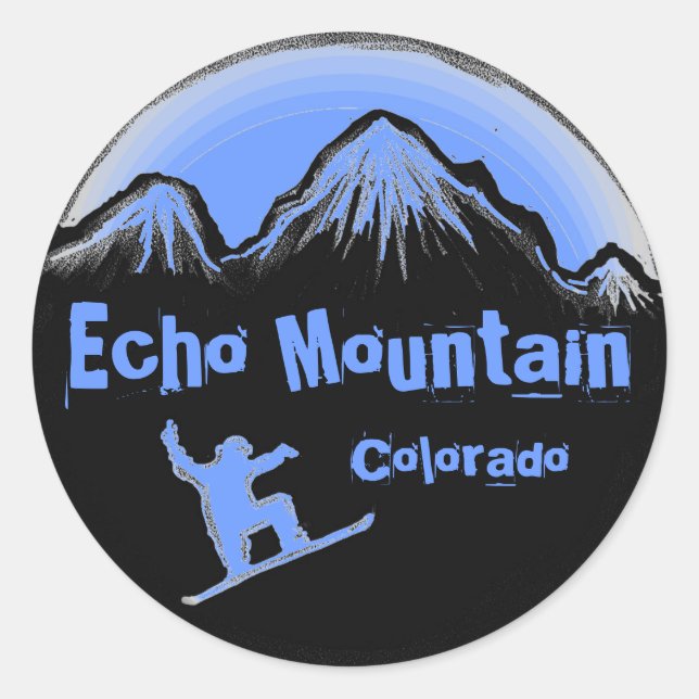 Echo Mountain Colorado blue snowboarder stickers (Front)