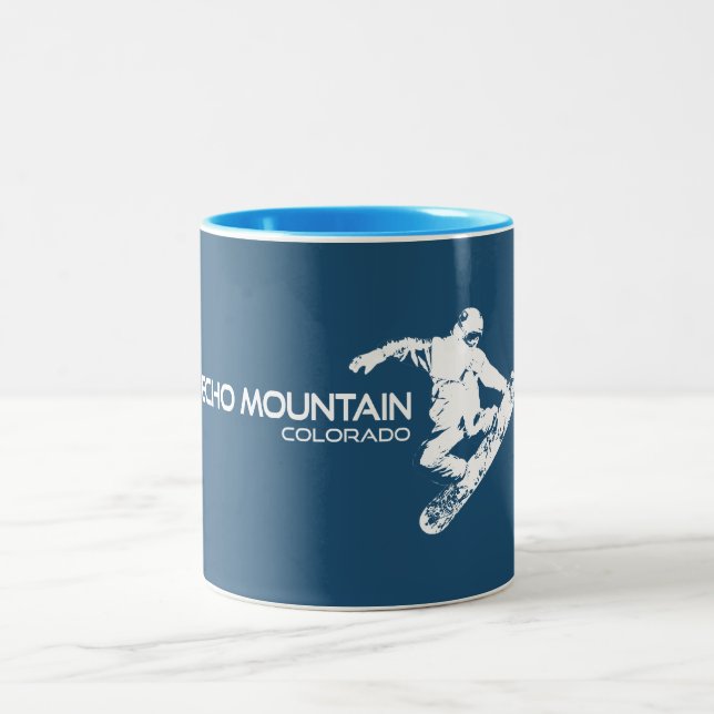Echo Mountain Colorado Snowboarder Two-Tone Coffee Mug (Center)