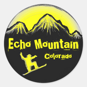 Echo Mountain Colorado yellow snowboard stickers
