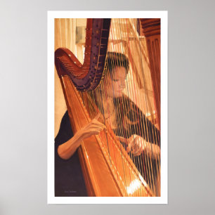 "Echo of Angels" Harp Player Watercolor Poster