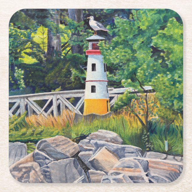 Echo Point Lighthouse Square Paper Coaster (Front)