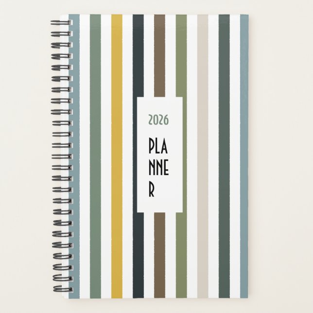 Echo Trails 2026 Planner – Blue/Green Hues Stripes (Front)