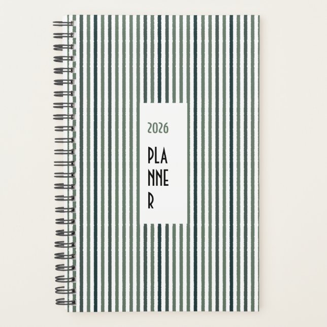 Echo Trails 2026 Planner – Matcha Green Stripes (Front)