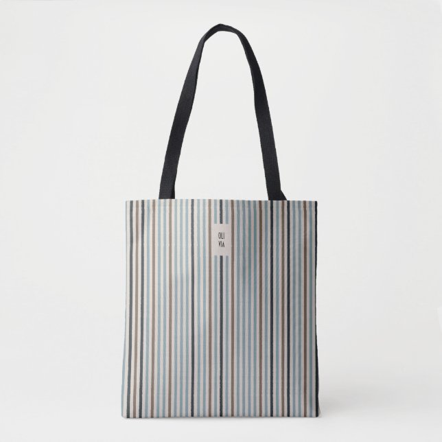Echo Trails Tote Bag – Blue/Neutral Stripes (Front)