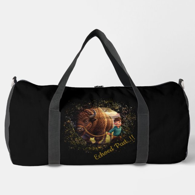 Echoed Past Whimsical Boy and Bison Custom Duffle Bag (Front)