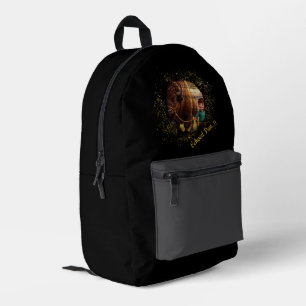 Echoed Past Whimsical Boy and Bison  Printed Backpack