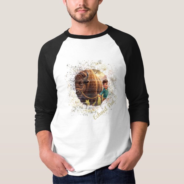Echoed Past Whimsical Boy and Bison  T-Shirt (Front)