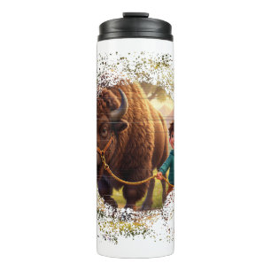 Echoed Past Whimsical Boy and Bison Thermal Tumbler