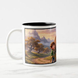 Echoed Past Whimsical Boy and Bison Two-Tone Coffee Mug