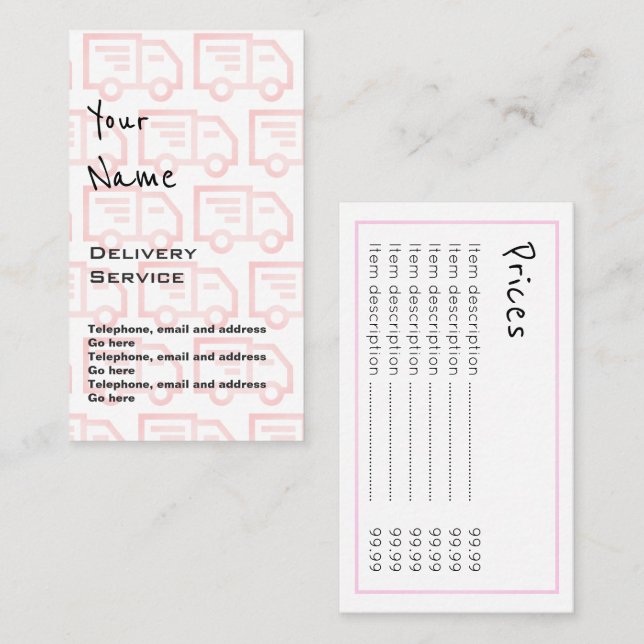 "Echoes" Delivery Price Cards (Front/Back)