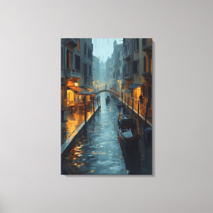 Echoes in Gold – The Painted Rainy Night of Venice Canvas Print