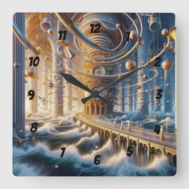 Echoes of '73: The Chronos Ocean's Labyrinth Square Wall Clock (Front)