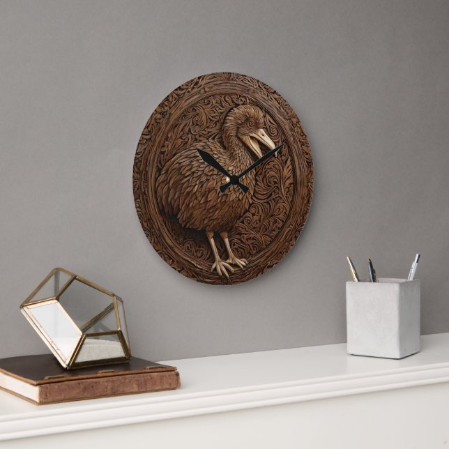 "Echoes of Extinction: Dodo Wood Art" Large Clock (Office)