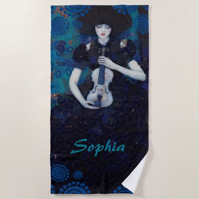 Echoes of Silence: A Violin’s Song of Healing Beach Towel (Front)