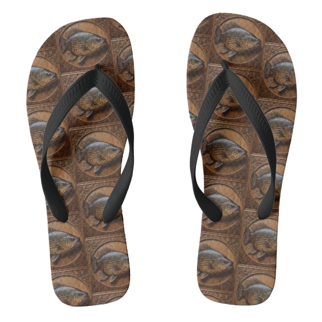Echoes of the River: Murray Cod Wood Print,  Flip Flops (Footbed)