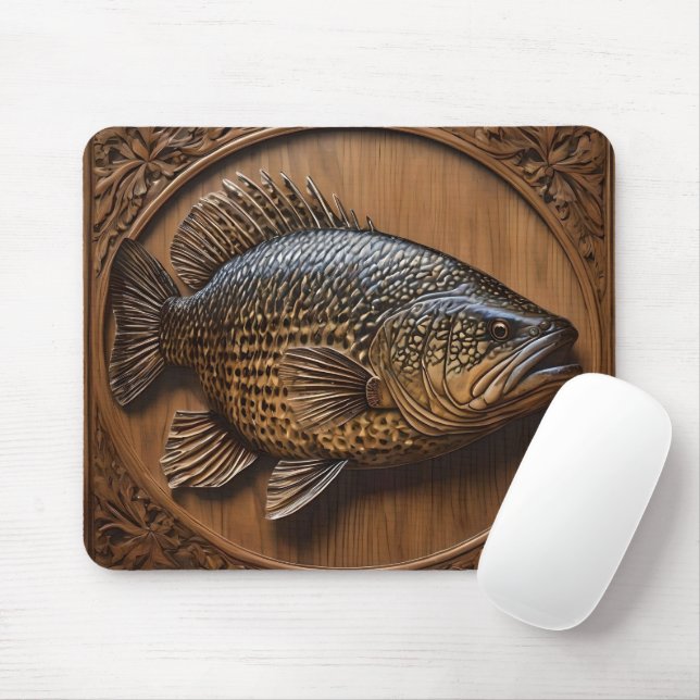 Echoes of the River: Murray Cod Wood Print,  Mouse Mat (With Mouse)