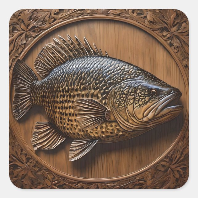 Echoes of the River: Murray Cod Wood Print,  Square Sticker (Front)