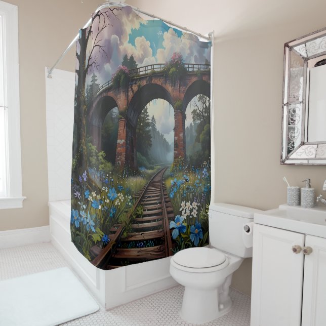 Echoes the Past Arched Bridge Over Time bathroom Shower Curtain (In Situ)