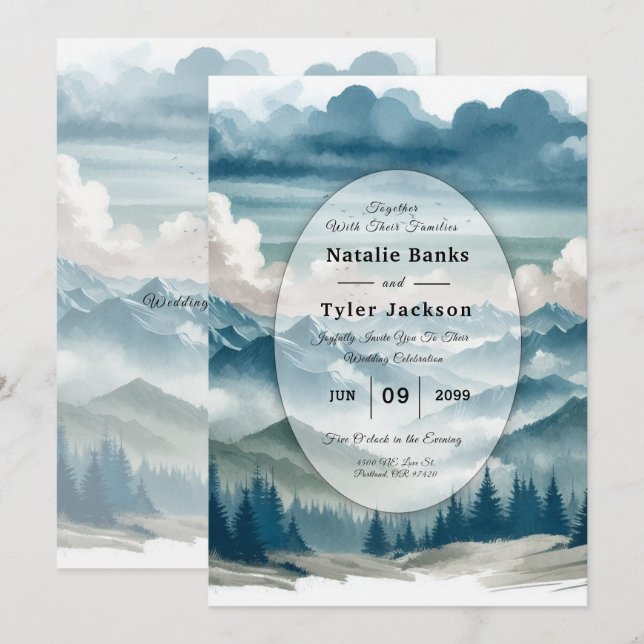 Echoes Through the Misty Pines Wedding Invitation (Front/Back)