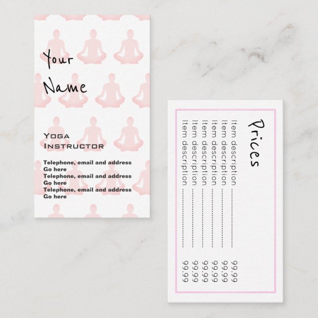 "Echoes" Yoga Instructor Price Cards (Front/Back)
