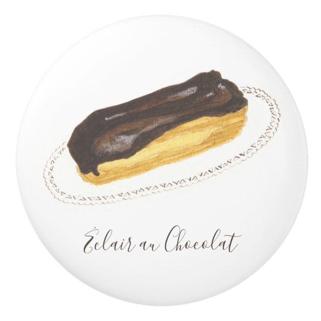 Éclair au Chocolat watercolor Ceramic Knob (Front)
