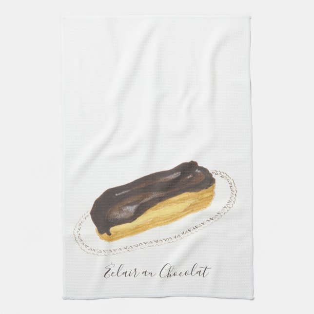 Éclair au Chocolat watercolor Tea Towel (Vertical)