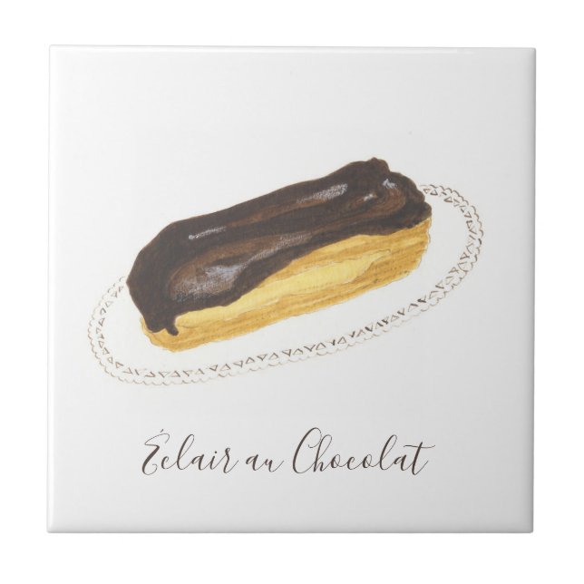 Éclair au Chocolat watercolor Tile (Front)